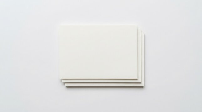 A stack of blank white rectangular cards or paper sheets placed on a clean light grey background for professional design mockups