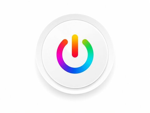 Colorful power button icon with rainbow gradient in circular frame