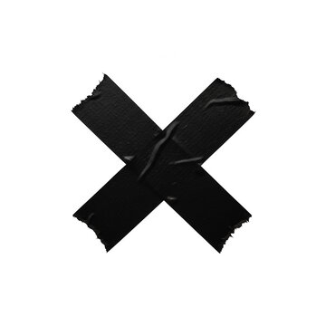 Black tape cross symbol made of two strips of adhesive electrical tape