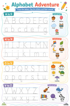 Preschool Alphabet A-Z Letter Tracing Learning Worksheet