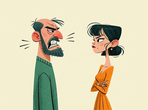 Illustration of an angry man yelling at a defiant woman