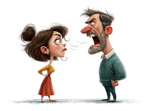 Angry man yelling at a frustrated woman, relationship argument