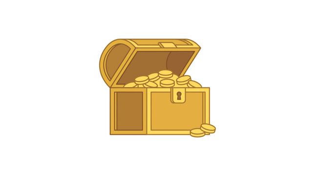 Open treasure chest full of gold coins illustration, fantasy treasure loot icon for games and branding