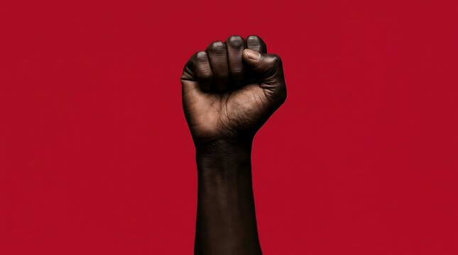 A raised fist representing strength and unity during the annual celebration of black history month in america