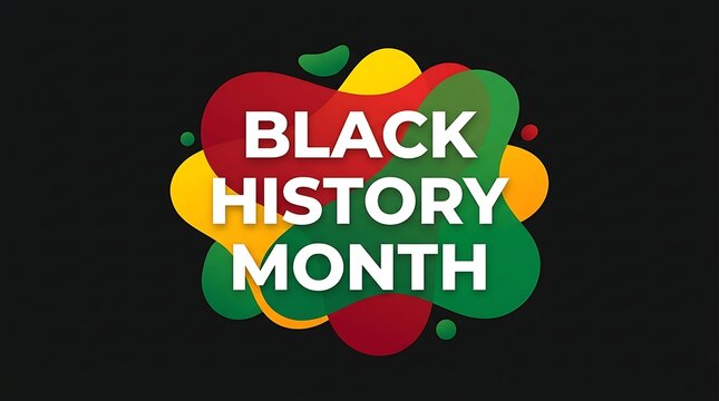 Colorful abstract graphic design celebrating black history month with bold typography on a dark background