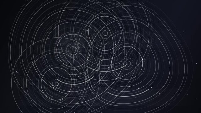 Abstract White Circular Lines Intersecting and Rotating on Dark Background