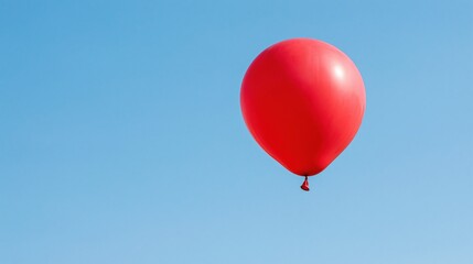 Fototapeta premium A single red latex balloon floats high against a clear bright blue sky with no clouds visible anywhere around.