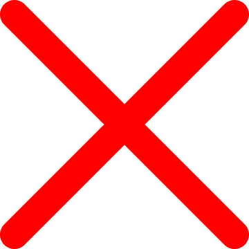 Red Cross Mark Icon PNG with Bold Diagonal Strokes Representing Cancel Delete and Incorrect Symbol Isolated on Transparent Background