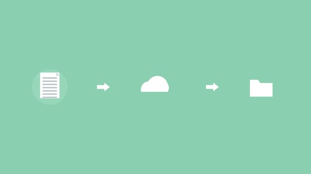 file sync pipeline with a file, a cloud and a folder connected by arrows, mint color scheme