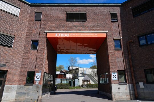 OSLO, NORWAY - MAY 7, 2026: Entrance gate to the campus of Oslo School of Architecture and Design in Norway. Norwegian name: Arkitektur- og designhogskolen i Oslo, AHO.