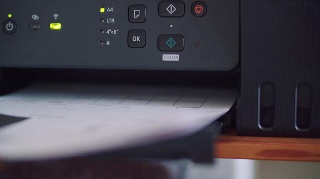 Office Printer Printing Paper Document at Workplace