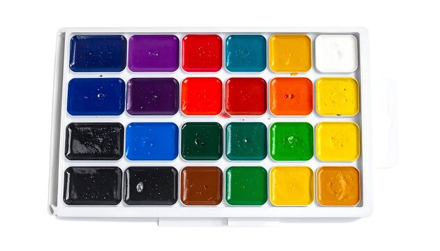 Vibrant watercolor paint set with many colorful pans for artistic creation.