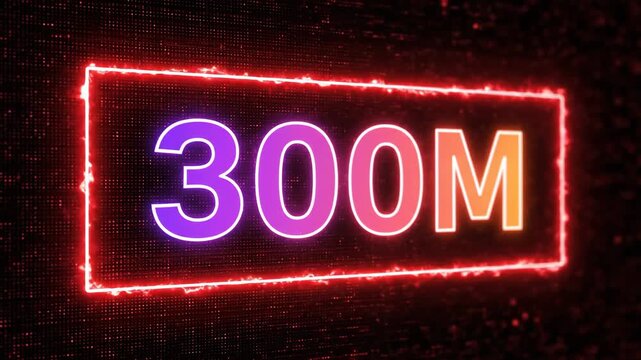 Neon 300M milestone celebration banner for social media followers and business achievements.