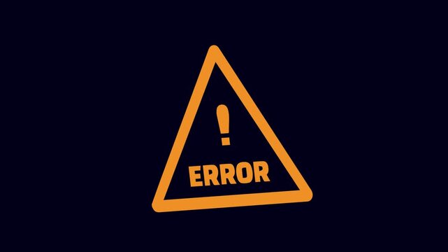 Orange warning triangle with error text icon animation for digital system failure alert