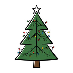 Obraz premium Simple Christmas Tree with Colorful Lights and Star