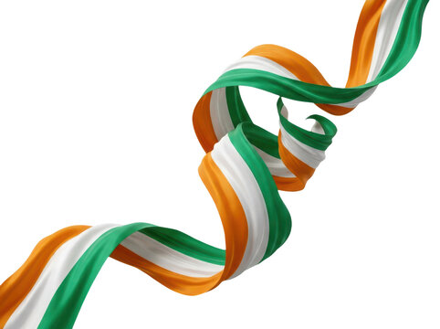 Wavy ribbons with the national flag of india isolated on transparent background