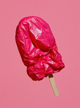 Pink Vinyl Ice Pop with Deep Glossy Creases on Soft Pink Background