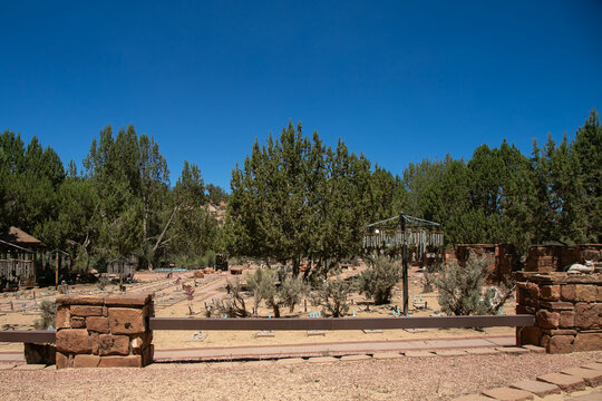 Peaceful Angel's Rest animal cemetery and memorial at Best Friends Animal Sanctuary near Kanab, Utah, USA. The serene memorial grounds provide a final resting place for companion animals and sanctuary