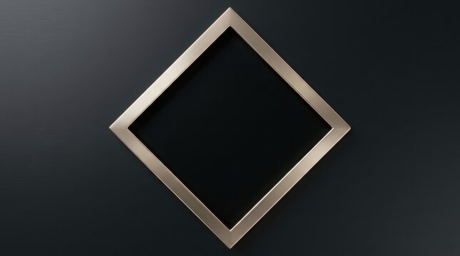 Frame with Brushed Metallic Border and Blank Black Interior Displayed as a Diamond on a Dark Textured Background