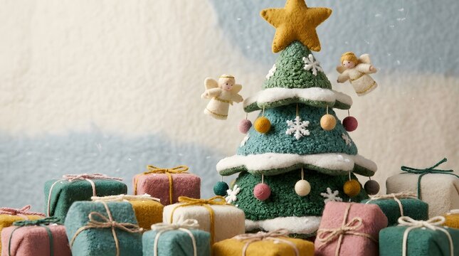 Creative festive Christmas tree made of stacked macarons or objects with dramatic contrast