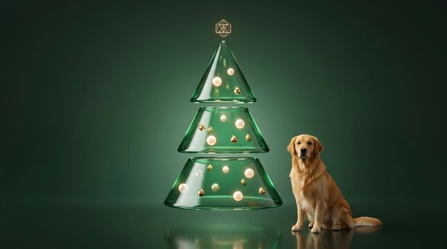 Festive Christmas tree glowing in the dark with beautiful composition