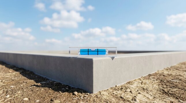 Freshly poured concrete foundation for a new house construction project.
