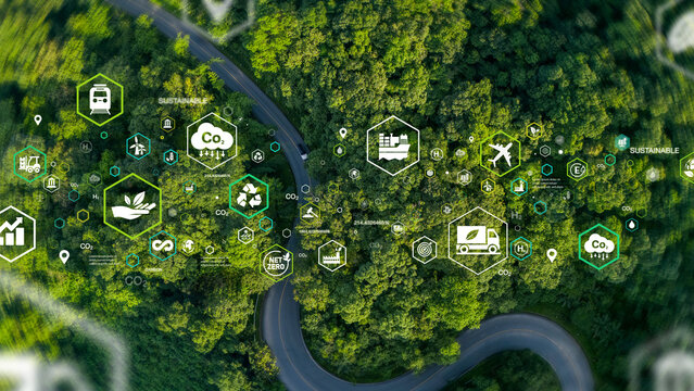 Green logistics, eco-friendly global transport, green sustainable shipping, clean renewable energy, and sustainable development concept.