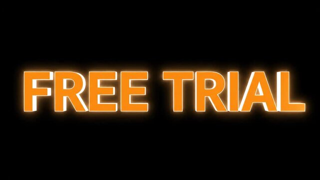 Glowing orange free trial text on a black background for marketing and promotional use.