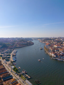 Porto cityscape and douro river aerial view