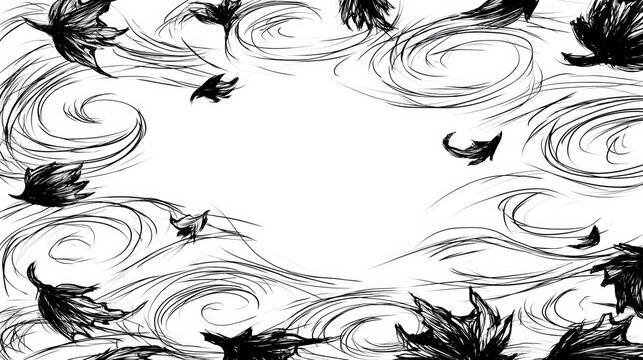Leaves swirl in the wind with loopy lines while leaving an empty space for notes or drawings.