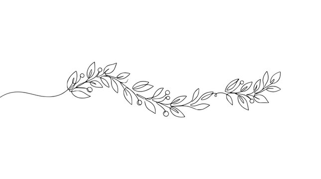 Elegant botanical line art divider with leaves and berries, minimalist floral border