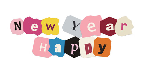 New year happy greeting text collage letters with typography colorful greetings celebration © Al