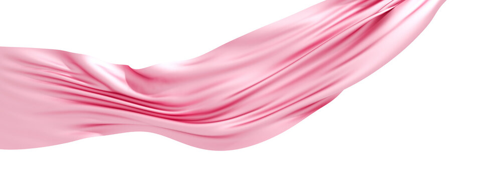 Pink satin silk wave ribbon isolated on transparent background