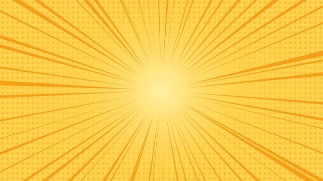 Comic Background Animated with Yellow Burst Radial Lines and Halftone Dots for Action Scene