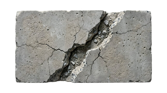 A single cracked grey concrete block isolated on transparent background