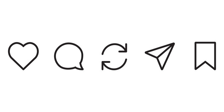Set of social media interaction icons isolated on transparent background