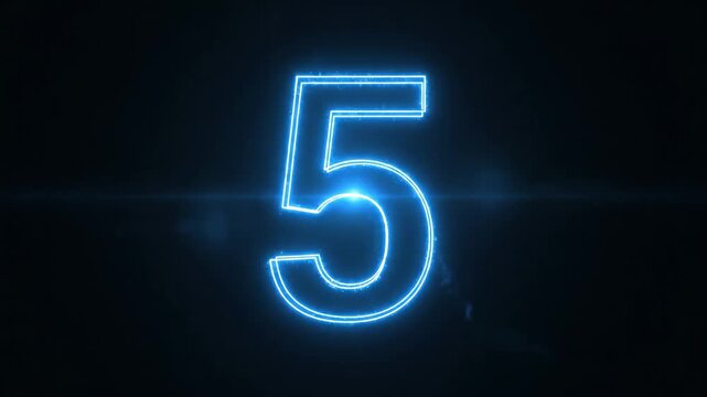 Glowing blue electric number five countdown timer with energy sparks and lightning effects on dark background.