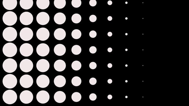 Abstract Black And White Circle Grid Transition Wipe with Rows Of Scaling Dots That Expand And Shrink To Create A Halftone Reveal, Geometric Circular Reveals and Motion Graphics Effect.