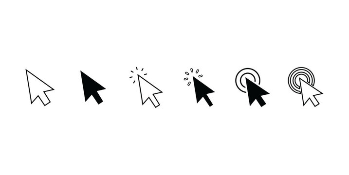 Set of computer mouse cursor icons isolated on transparent background