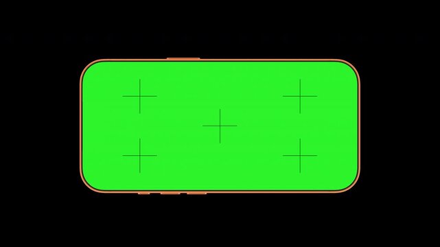 Animation of an orange smartphone with green screen on an isolated background with screen mask and alpha channel for web, App UI, and presentation.
