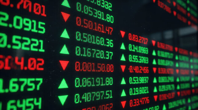 Financial stock market trading index data growth decline investment economy Vibrant financial stock market trading index data growth decline investment economy concept with glowing green and red