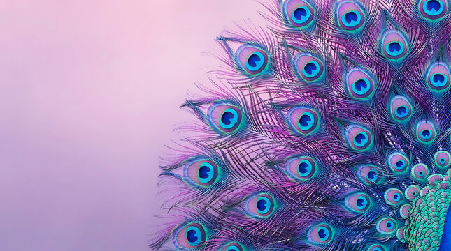 Vibrant Peacock Feathers Macro Close Up Abstract Elegant Pattern Background