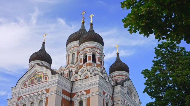 Alexander Nevsky Cathedral in Tallinn Old Town with onion domes.