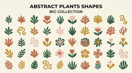Obraz premium Big Collection of Abstract Minimalist Plant and Leaf Shapes in Earthy Tones for Modern Design Projects