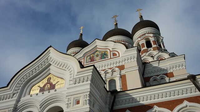 Alexander Nevsky Cathedral in Tallinn Old Town with onion domes.