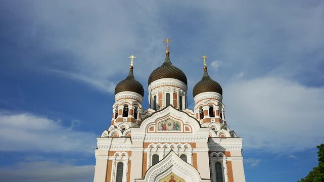 Alexander Nevsky Cathedral in Tallinn Old Town with onion domes.