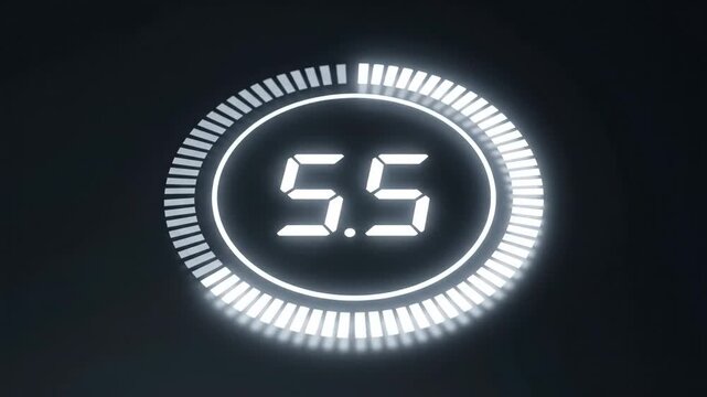 Digital countdown timer display showing five point five seconds on a dark futuristic interface.