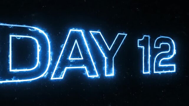 Day 12 text in blue electric neon glow for fitness challenge or event countdown.