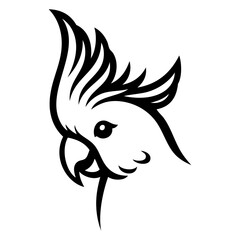 Icono con dibujo sencillo con líneas de la cabeza de una cacatúa con la cresta de plumas erizadas
