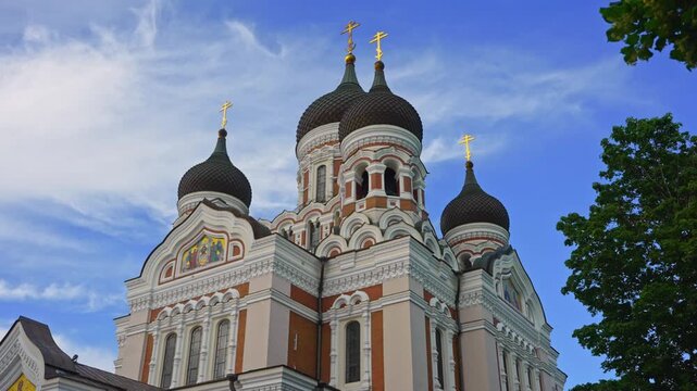 Alexander Nevsky Cathedral in Tallinn Old Town with onion domes.